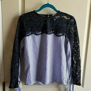 Blue striped/lace blouse